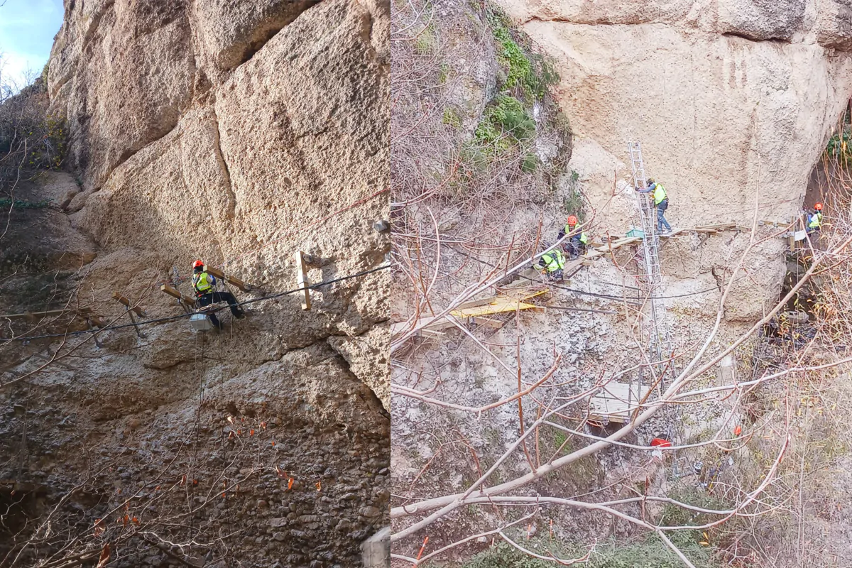 Sando Construcción ha puesto marcha las obras de la segunda fase del Desfiladero del Tajo de Ronda, en Málaga. Un proyecto de construcción vertical continuista del concepto del Caminito del Rey, que ejecutó Sando Construcción y que ahora gestiona en la actualidad, diseñado por el mismo arquitecto, Luis Machuca.